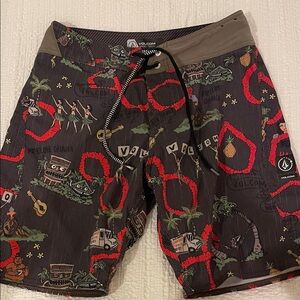 Volcom Men's Tropical Graphic Board Shorts - Black and Red